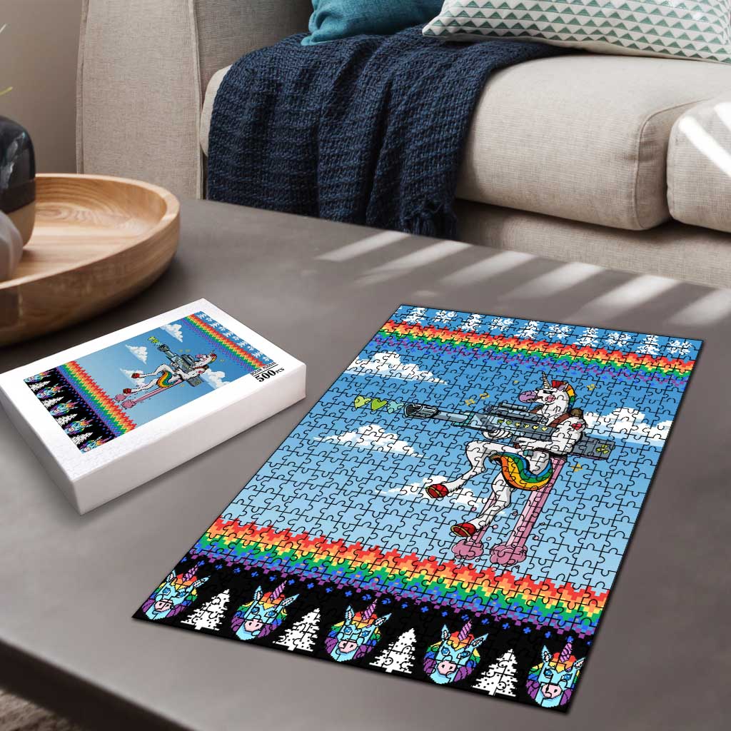 Unicorn Pew Pew Christmas Puzzle Xmas Holiday Patterns - Wonder Print Shop