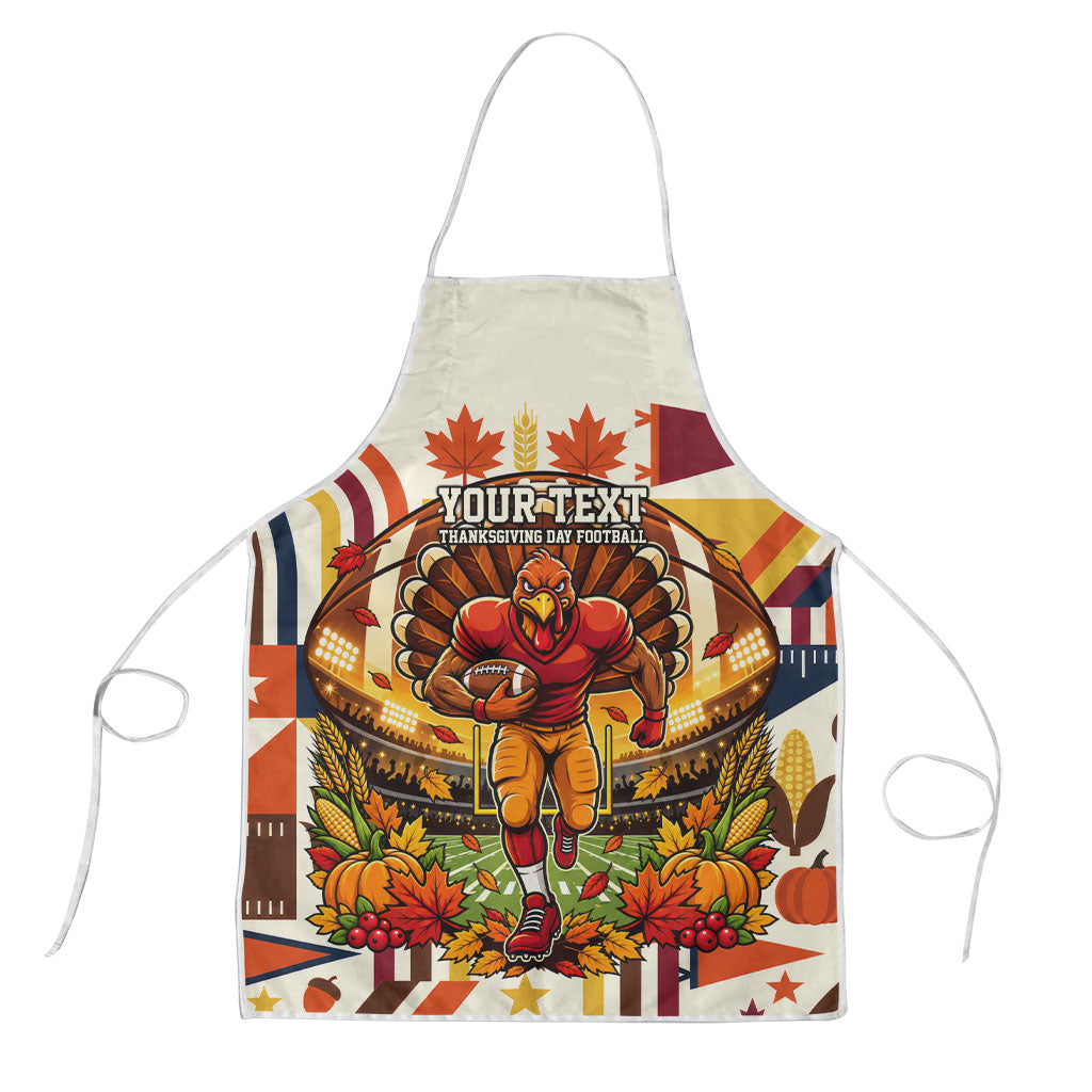 Personalized Thanksgiving Classic Football Apron Retro 70s Style Cartoon Turkey Helmet