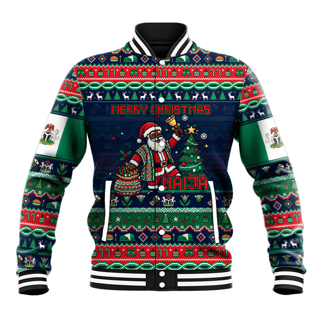 Nigeria Christmas Naija Santa Baseball Jacket Zuma Rock Eagle Ugly Xmas Pixel Art