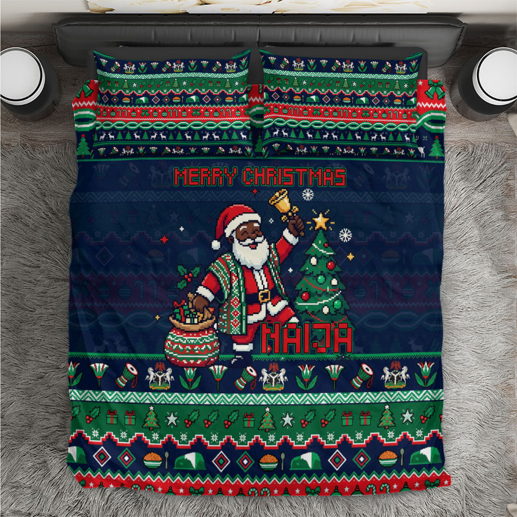 Nigeria Christmas Naija Santa Bedding Set Zuma Rock Eagle Ugly Xmas Pixel Art
