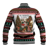 All Booked For Christmas Bookish Cat Baseball Jacket Cozy Reader Fair Isle Knit Ugly Xmas Pattern
