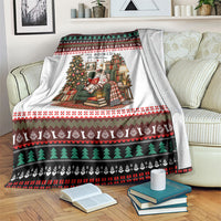 All Booked For Christmas Bookish Cat Blanket Cozy Reader Fair Isle Knit Ugly Xmas Pattern