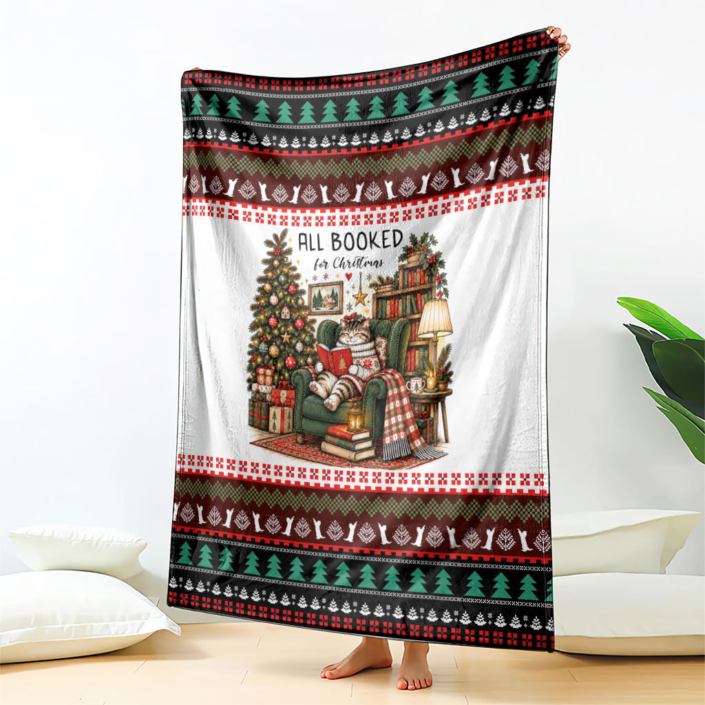 All Booked For Christmas Bookish Cat Blanket Cozy Reader Fair Isle Knit Ugly Xmas Pattern