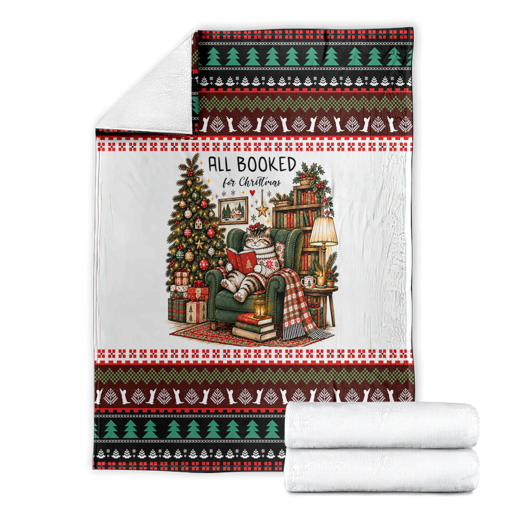 All Booked For Christmas Bookish Cat Blanket Cozy Reader Fair Isle Knit Ugly Xmas Pattern