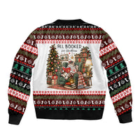 All Booked For Christmas Bookish Cat Bomber Jacket Cozy Reader Fair Isle Knit Ugly Xmas Pattern