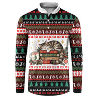 All Booked For Christmas Bookish Cat Button Sweatshirt Cozy Reader Fair Isle Knit Ugly Xmas Pattern