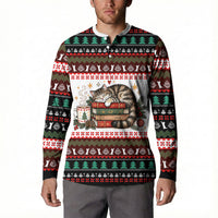 All Booked For Christmas Bookish Cat Button Sweatshirt Cozy Reader Fair Isle Knit Ugly Xmas Pattern