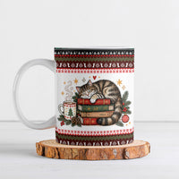 All Booked For Christmas Bookish Cat Ceramic Mug Cozy Reader Fair Isle Knit Ugly Xmas Pattern