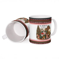 All Booked For Christmas Bookish Cat Ceramic Mug Cozy Reader Fair Isle Knit Ugly Xmas Pattern