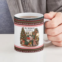 All Booked For Christmas Bookish Cat Ceramic Mug Cozy Reader Fair Isle Knit Ugly Xmas Pattern