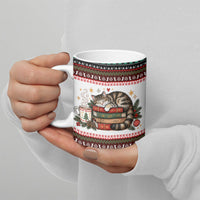 All Booked For Christmas Bookish Cat Ceramic Mug Cozy Reader Fair Isle Knit Ugly Xmas Pattern