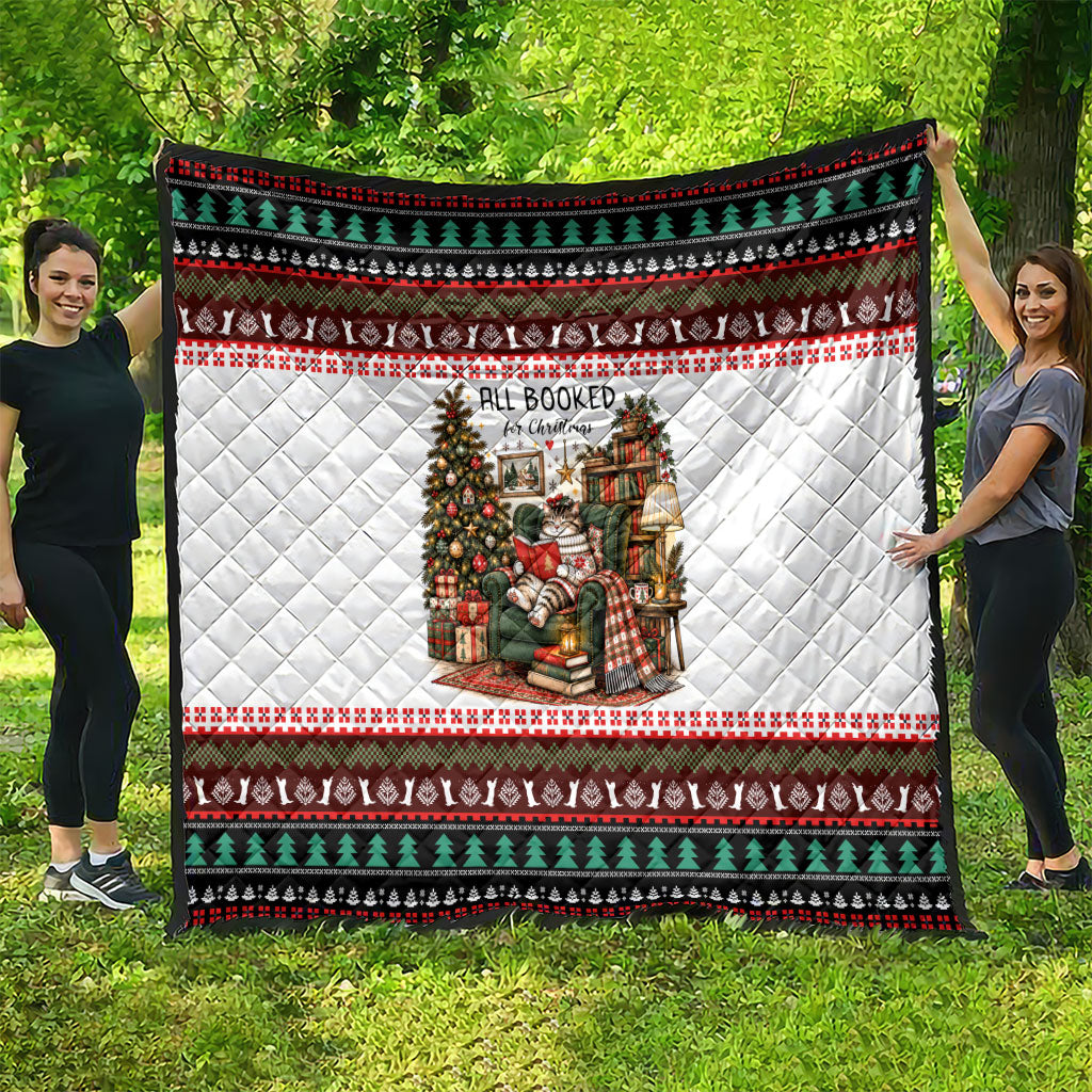 All Booked For Christmas Bookish Cat Quilt Cozy Reader Fair Isle Knit Ugly Xmas Pattern
