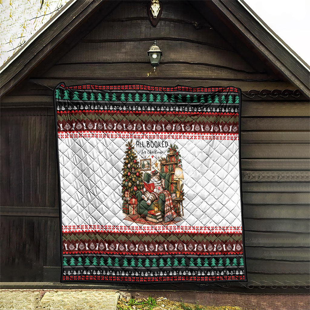 All Booked For Christmas Bookish Cat Quilt Cozy Reader Fair Isle Knit Ugly Xmas Pattern