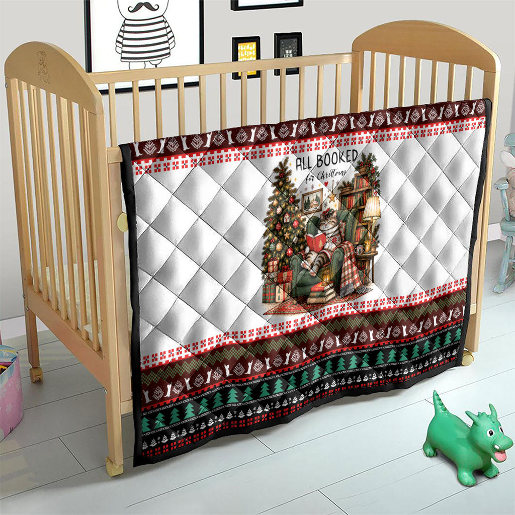 All Booked For Christmas Bookish Cat Quilt Cozy Reader Fair Isle Knit Ugly Xmas Pattern