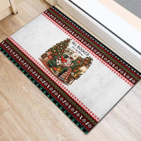 All Booked For Christmas Bookish Cat Rubber Doormat Cozy Reader Fair Isle Knit Ugly Xmas Pattern