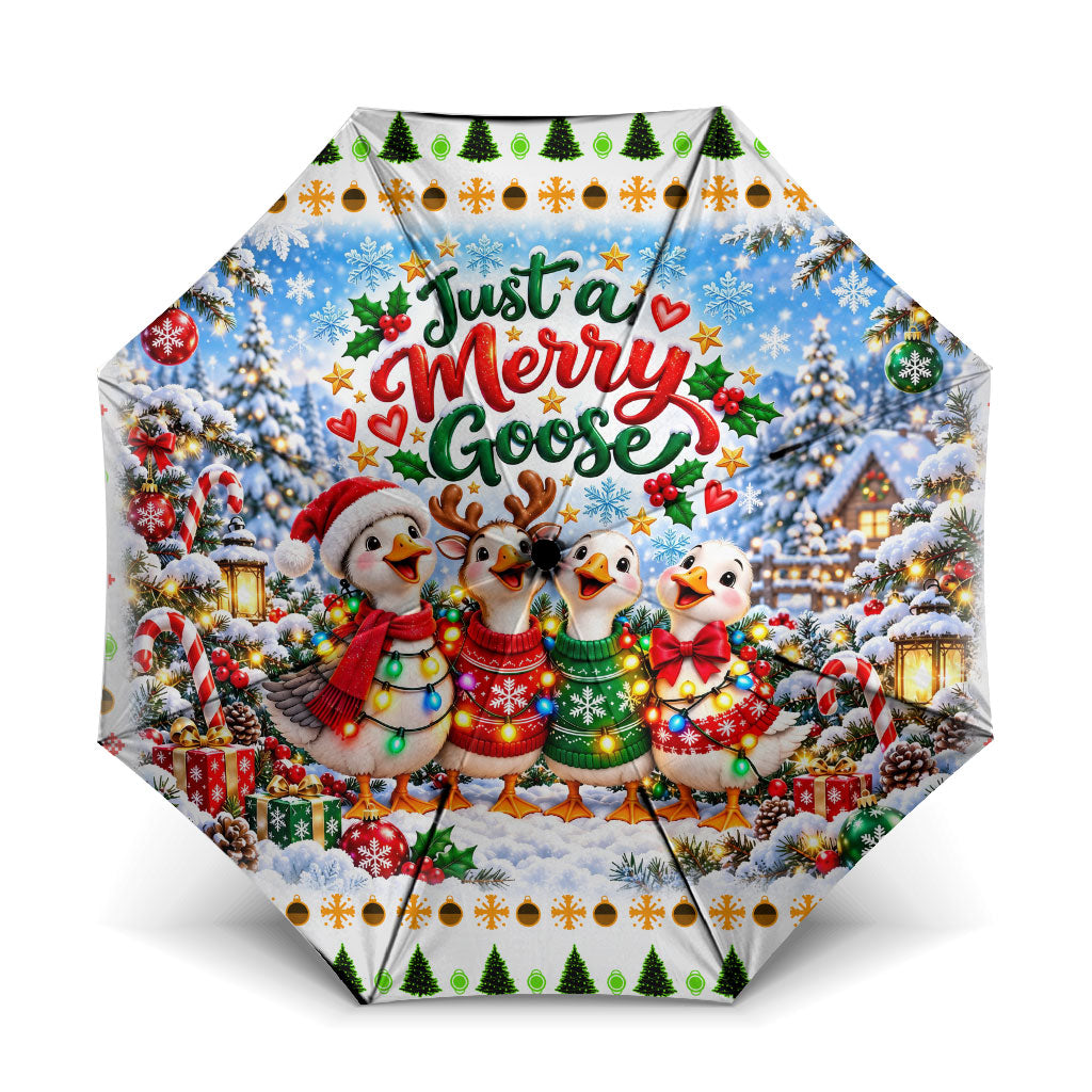 Just A Merry Goose Christmas Umbrella Festive Winter Village Fair Isle Ugly Xmas Pattern