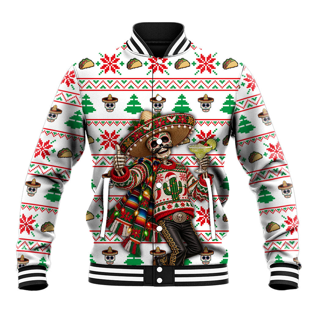 Mexico Christmas Baseball Jacket Ugly Fair Isle Fiesta Skeleton Sombrero