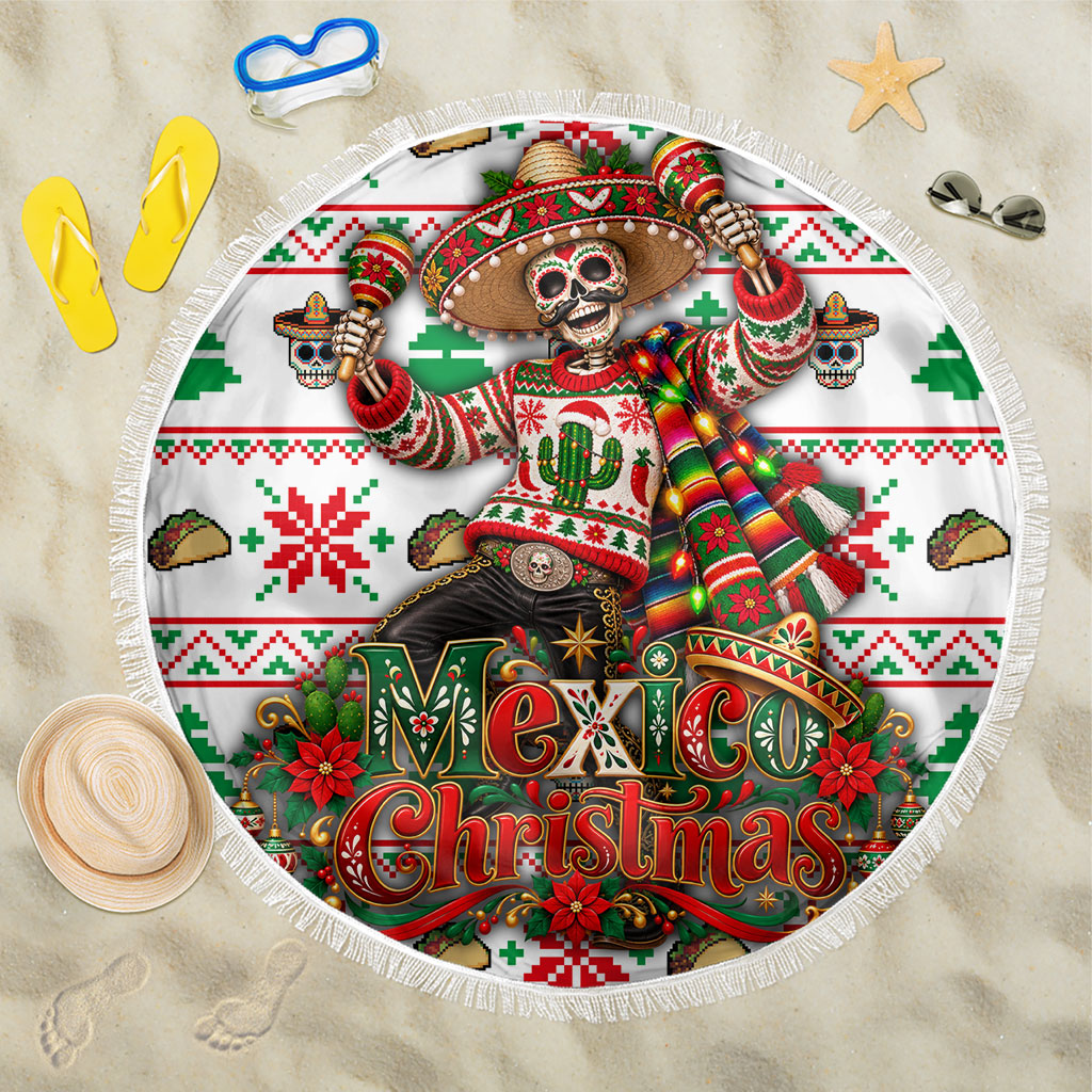 Mexico Christmas Beach Blanket Ugly Fair Isle Fiesta Skeleton Sombrero
