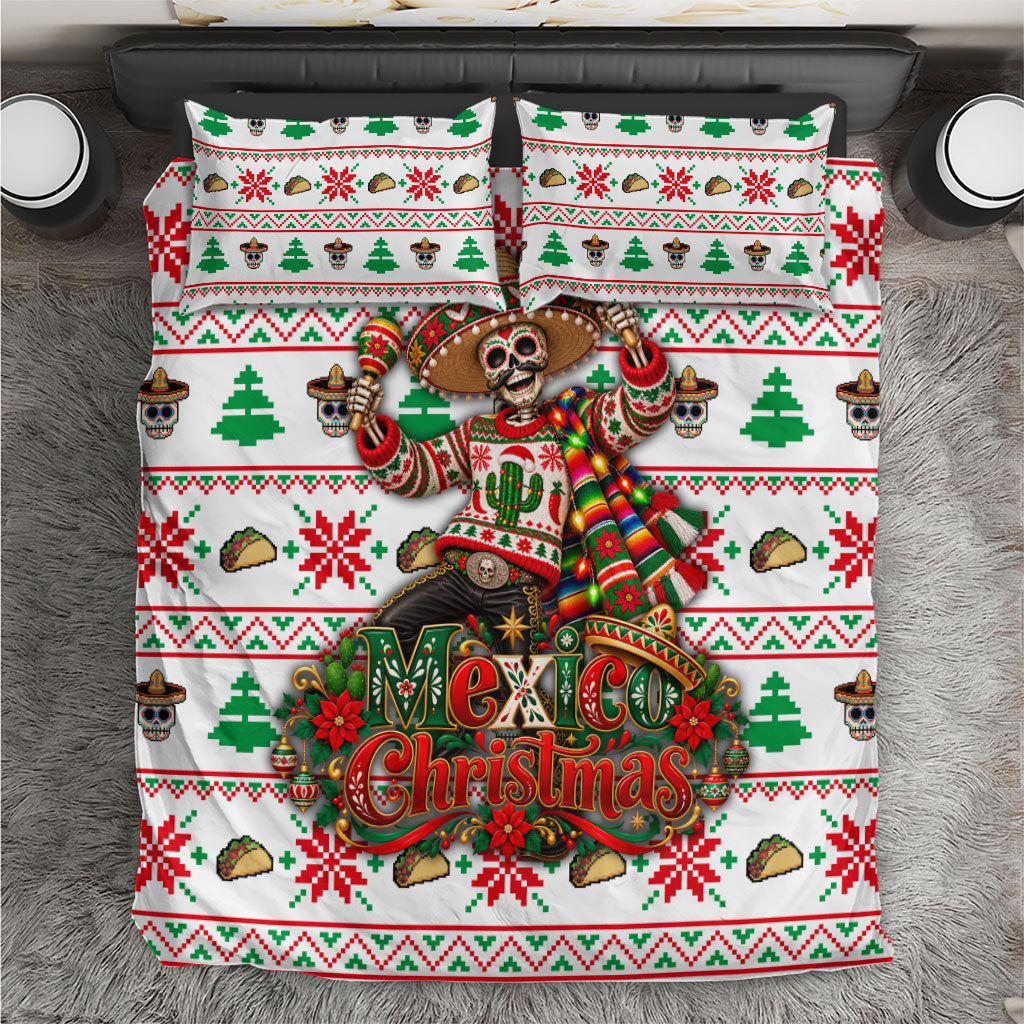 Mexico Christmas Bedding Set Ugly Fair Isle Fiesta Skeleton Sombrero
