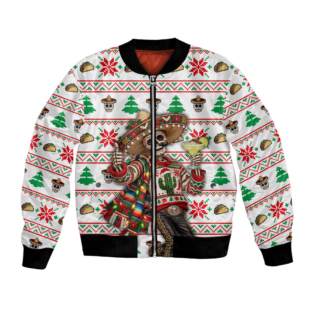Mexico Christmas Bomber Jacket Ugly Fair Isle Fiesta Skeleton Sombrero