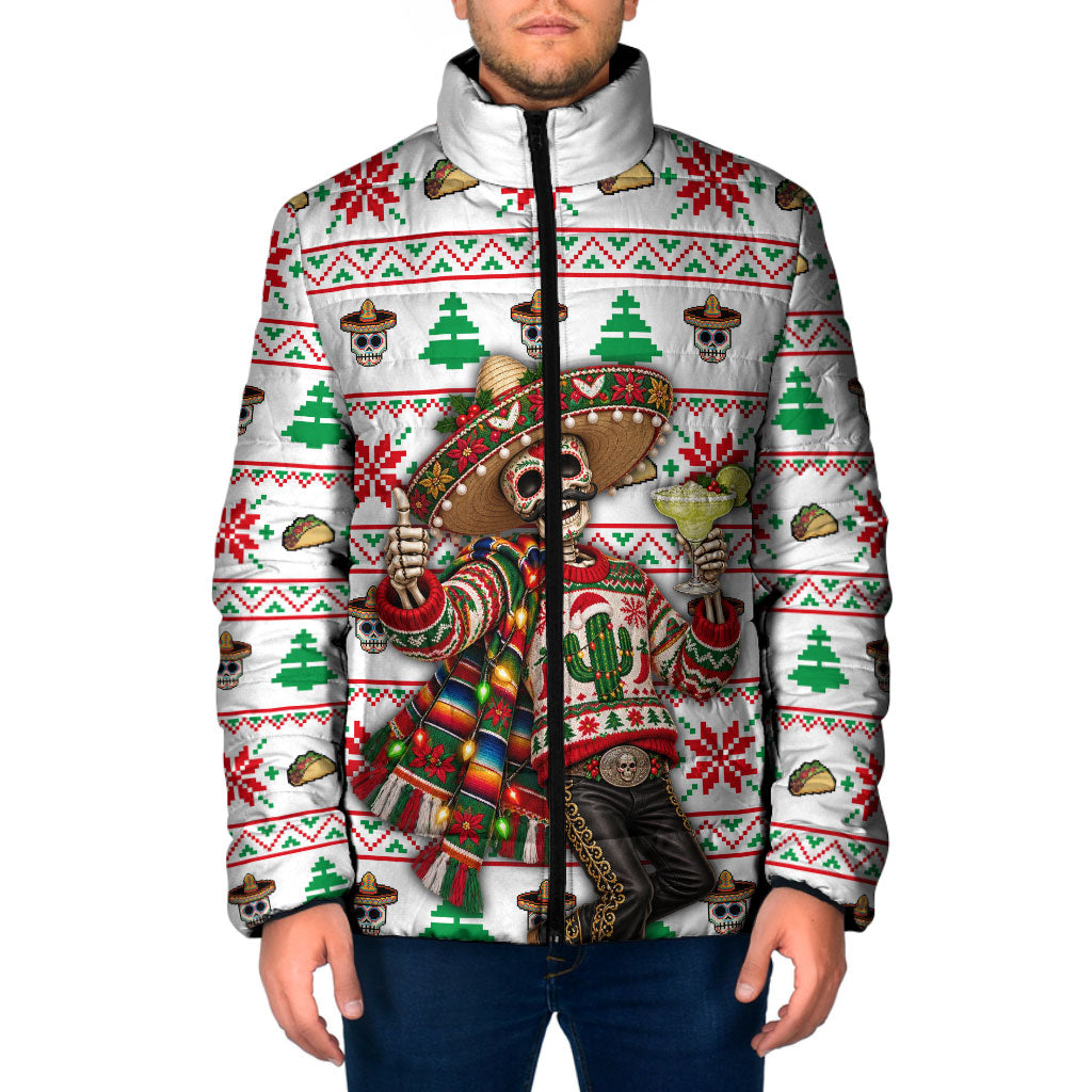 Mexico Christmas Padded Jacket Ugly Fair Isle Fiesta Skeleton Sombrero