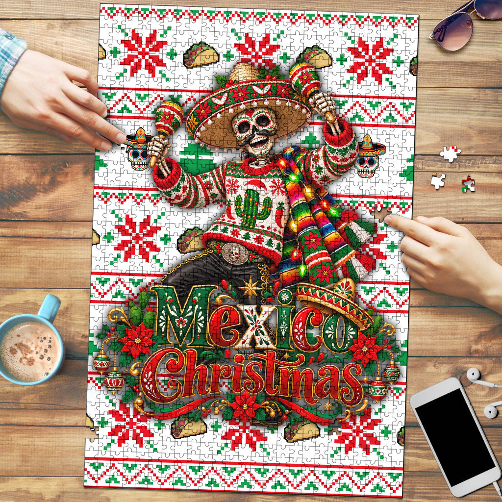 Mexico Christmas Puzzle Ugly Fair Isle Fiesta Skeleton Sombrero