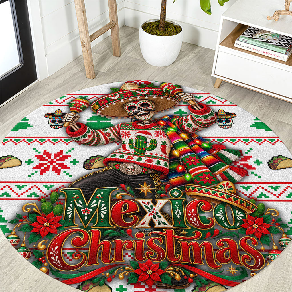 Mexico Christmas Round Carpet Ugly Fair Isle Fiesta Skeleton Sombrero