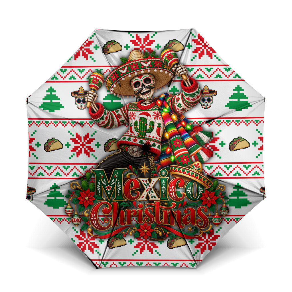 Mexico Christmas Umbrella Ugly Fair Isle Fiesta Skeleton Sombrero