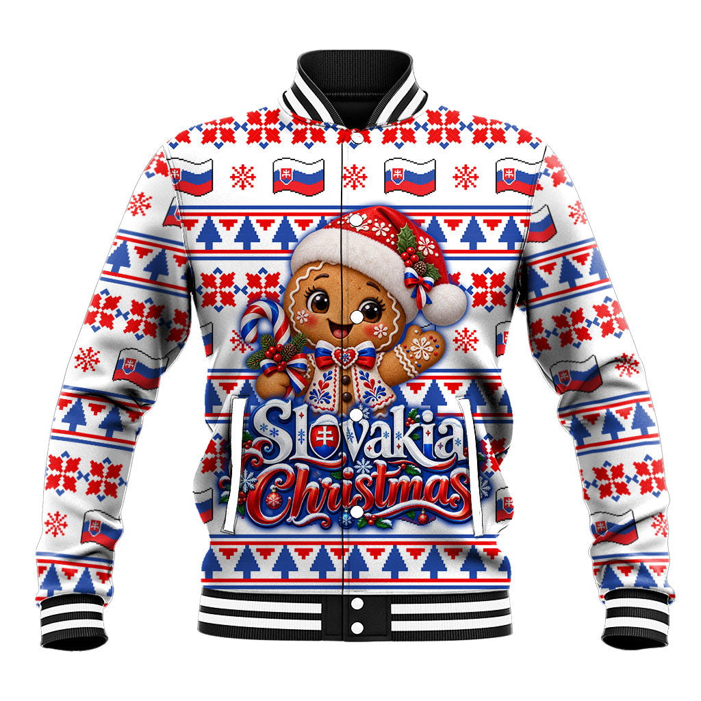 Slovakia Christmas Baseball Jacket Ugly Fair Isle Gingerbread Man Candy Cane