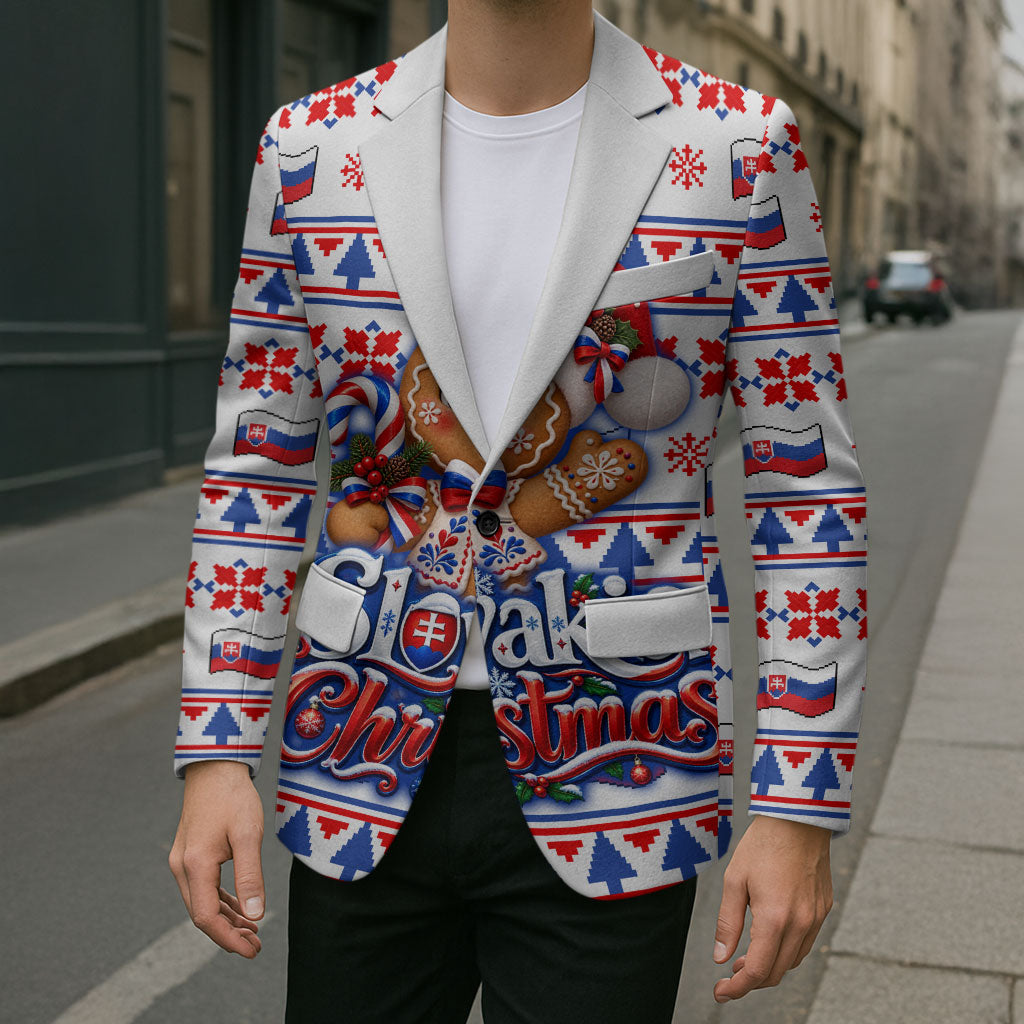 Slovakia Christmas Blazer Ugly Fair Isle Gingerbread Man Candy Cane