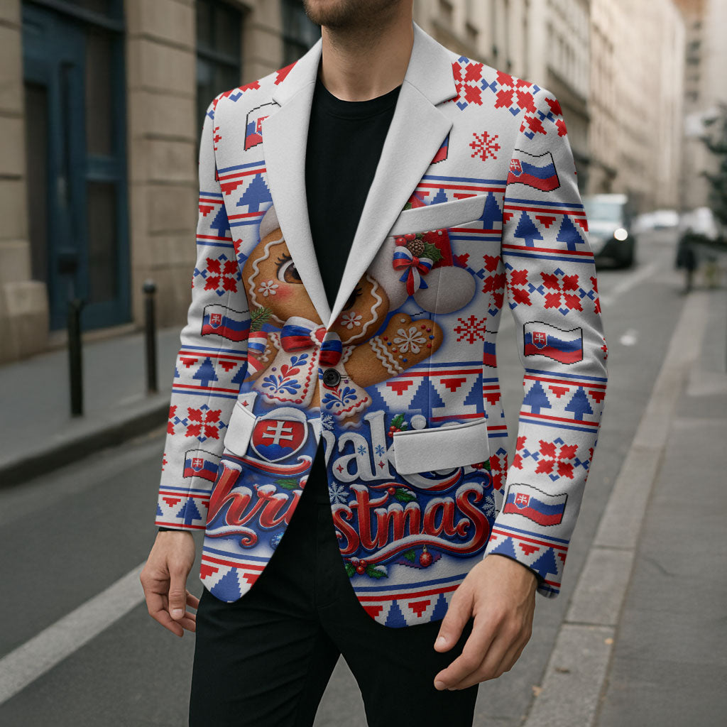 Slovakia Christmas Blazer Ugly Fair Isle Gingerbread Man Candy Cane