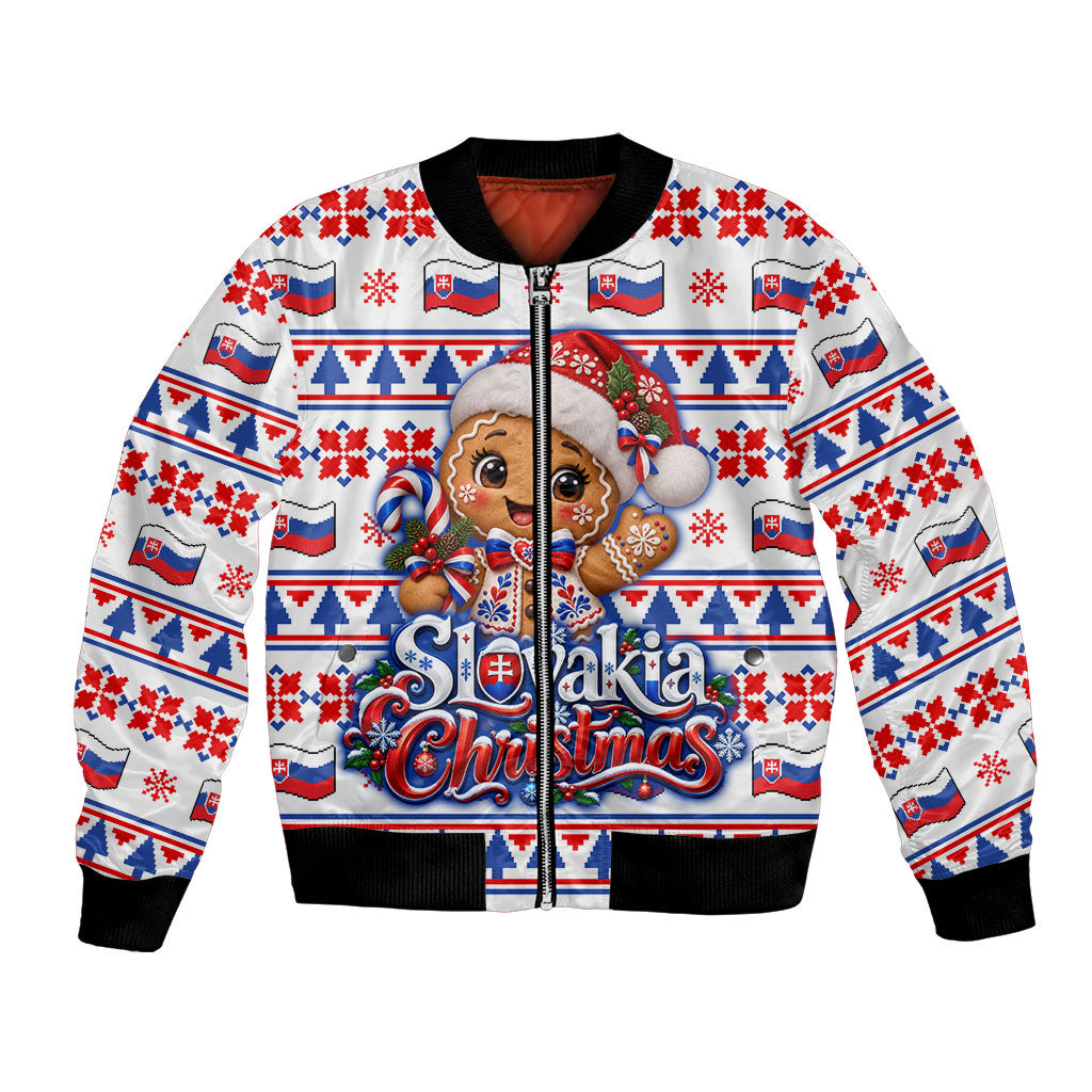 Slovakia Christmas Bomber Jacket Ugly Fair Isle Gingerbread Man Candy Cane