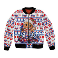 Slovakia Christmas Bomber Jacket Ugly Fair Isle Gingerbread Man Candy Cane