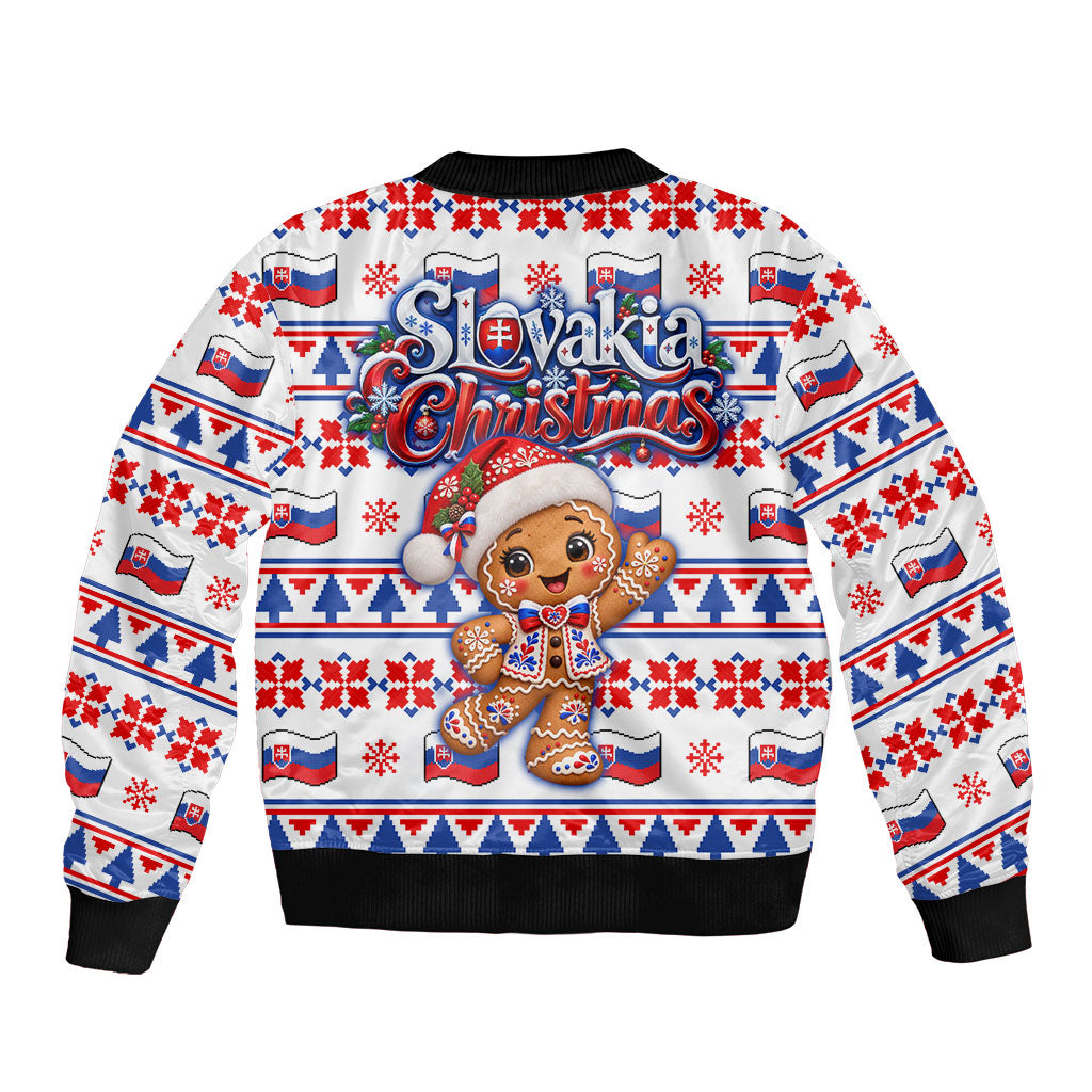 Slovakia Christmas Bomber Jacket Ugly Fair Isle Gingerbread Man Candy Cane