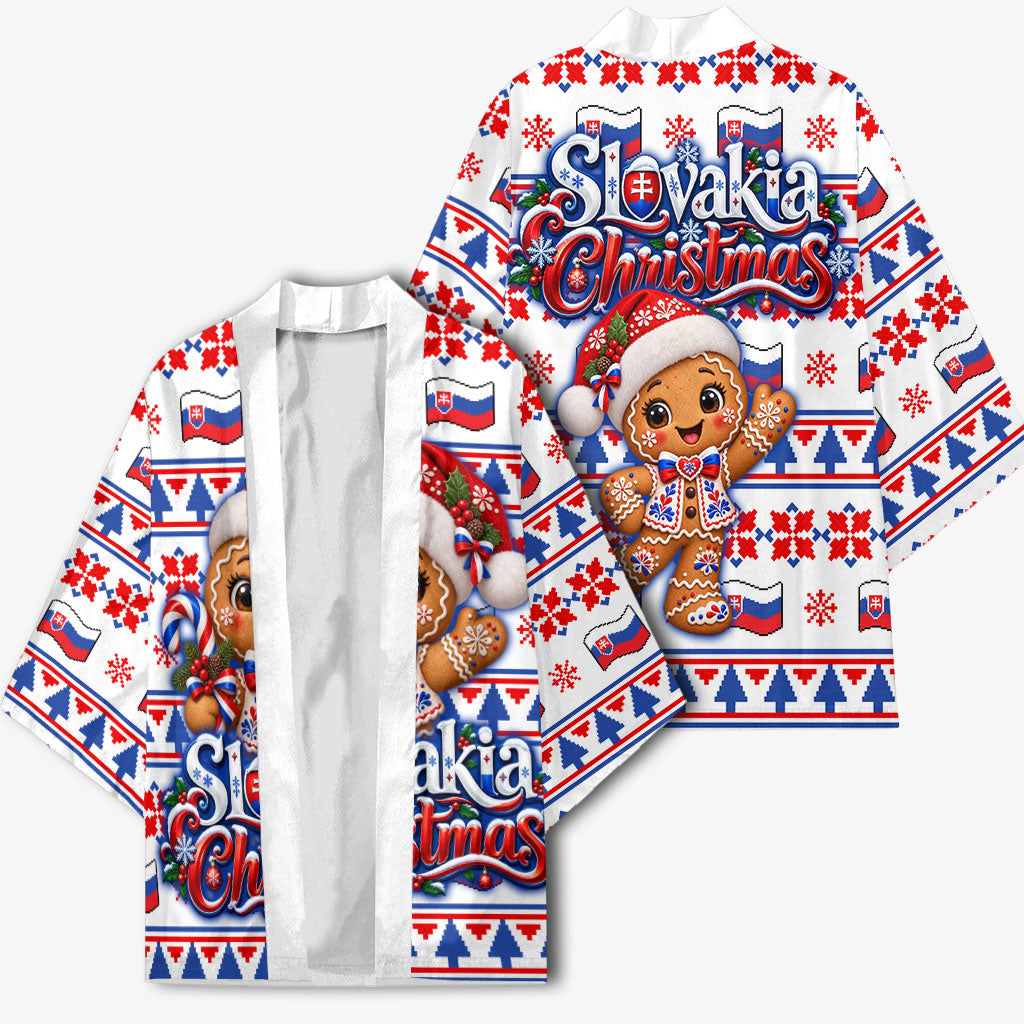 Slovakia Christmas Kimono Ugly Fair Isle Gingerbread Man Candy Cane