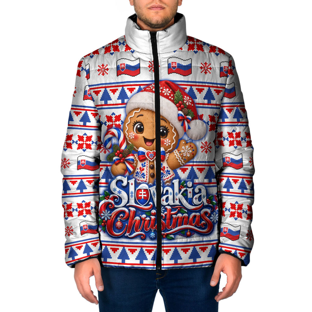 Slovakia Christmas Padded Jacket Ugly Fair Isle Gingerbread Man Candy Cane