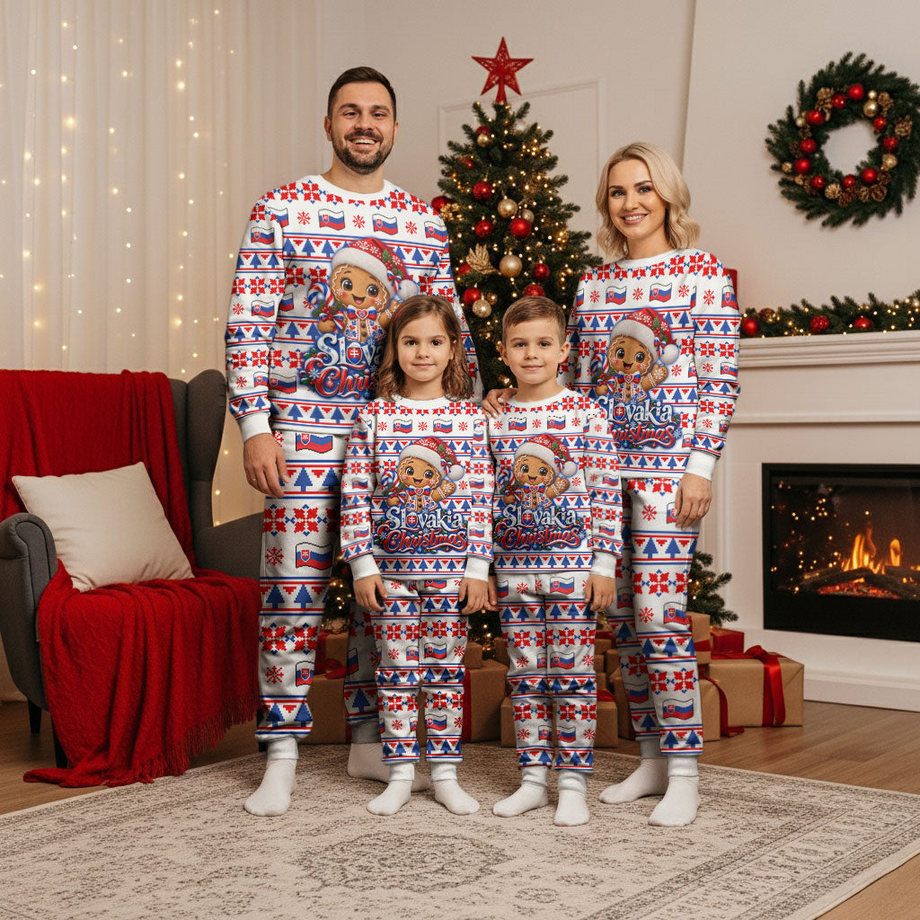 Slovakia Christmas Pajama Set Ugly Fair Isle Gingerbread Man Candy Cane