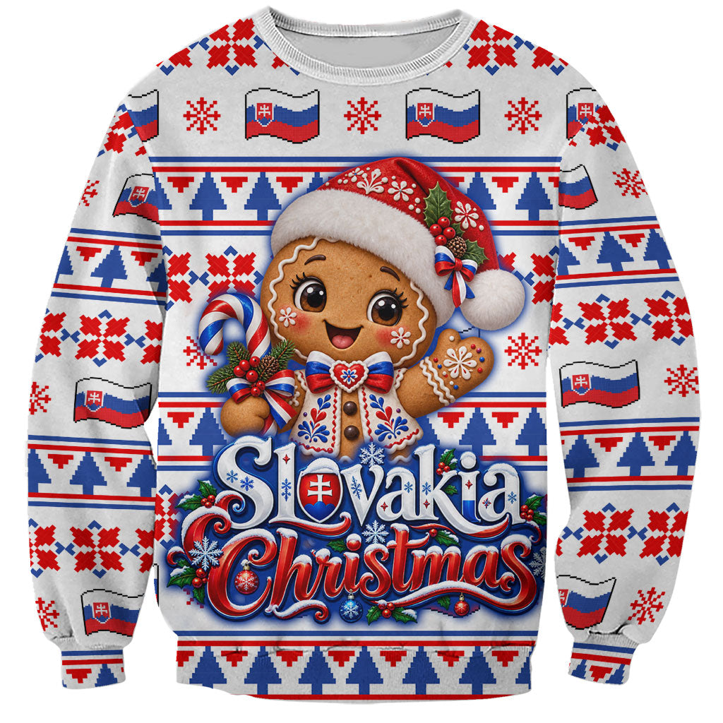 Slovakia Christmas Sweatshirt Ugly Fair Isle Gingerbread Man Candy Cane