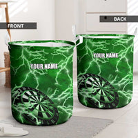 Personalized Darts Lightning Green Storm Laundry Basket with Electric Energy Pattern and Dartboard Graphics - Wonder Print Shop