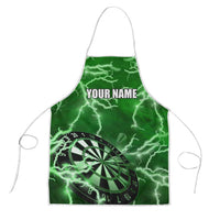 Personalized Darts Lightning Green Storm Apron with Electric Energy Pattern and Dartboard Graphics - Wonder Print Shop