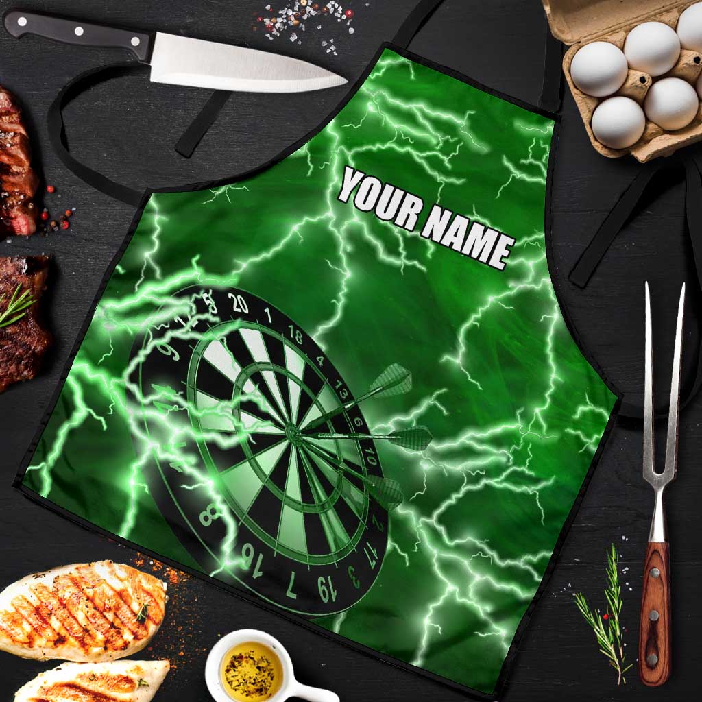 Personalized Darts Lightning Green Storm Apron with Electric Energy Pattern and Dartboard Graphics - Wonder Print Shop
