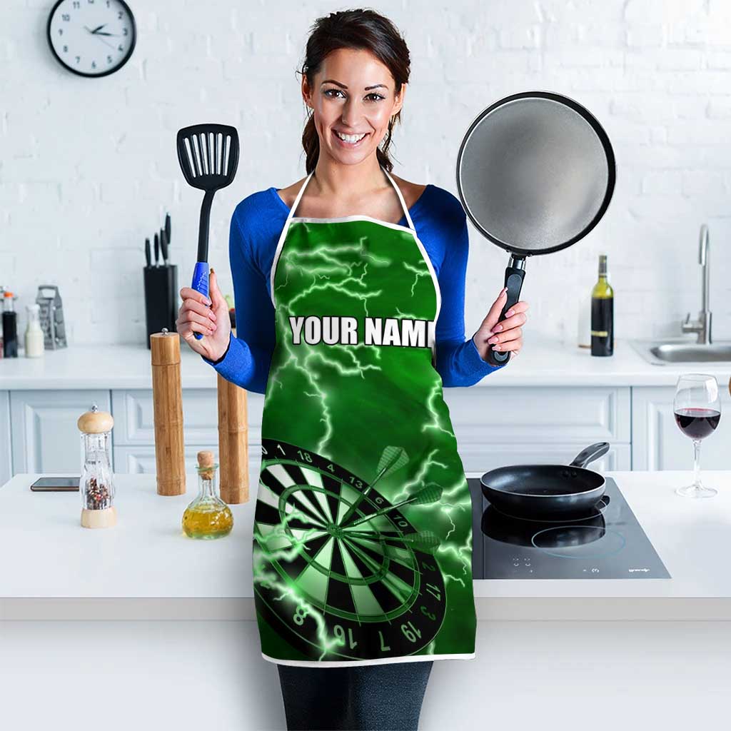Personalized Darts Lightning Green Storm Apron with Electric Energy Pattern and Dartboard Graphics - Wonder Print Shop