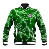 Personalized Darts Lightning Green Storm Baseball Jacket with Electric Energy Pattern and Dartboard Graphics - Wonder Print Shop