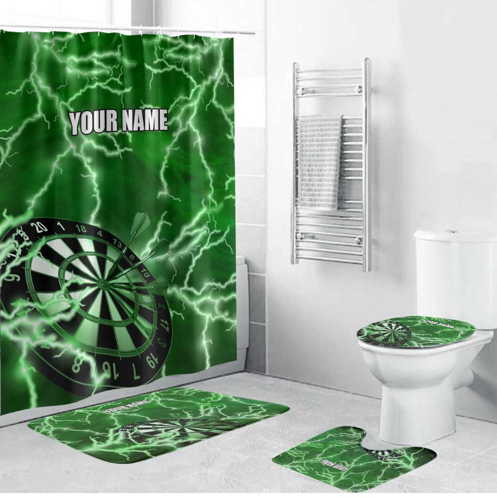 Personalized Darts Lightning Green Storm Bathroom Set with Electric Energy Pattern and Dartboard Graphics - Wonder Print Shop