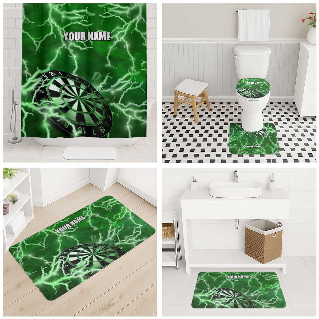 Personalized Darts Lightning Green Storm Bathroom Set with Electric Energy Pattern and Dartboard Graphics - Wonder Print Shop