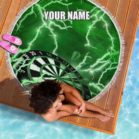 Personalized Darts Lightning Green Storm Beach Blanket with Electric Energy Pattern and Dartboard Graphics - Wonder Print Shop