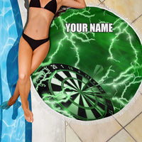 Personalized Darts Lightning Green Storm Beach Blanket with Electric Energy Pattern and Dartboard Graphics - Wonder Print Shop