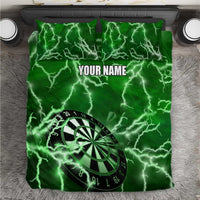 Personalized Darts Lightning Green Storm Bedding Set with Electric Energy Pattern and Dartboard Graphics - Wonder Print Shop