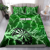 Personalized Darts Lightning Green Storm Bedding Set with Electric Energy Pattern and Dartboard Graphics - Wonder Print Shop