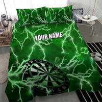 Personalized Darts Lightning Green Storm Bedding Set with Electric Energy Pattern and Dartboard Graphics - Wonder Print Shop
